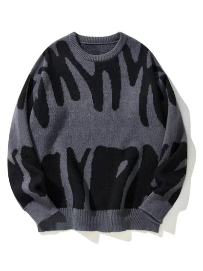 Men's Patterned Knit Sweatshirt Crew Neck Warm Casual Pullover