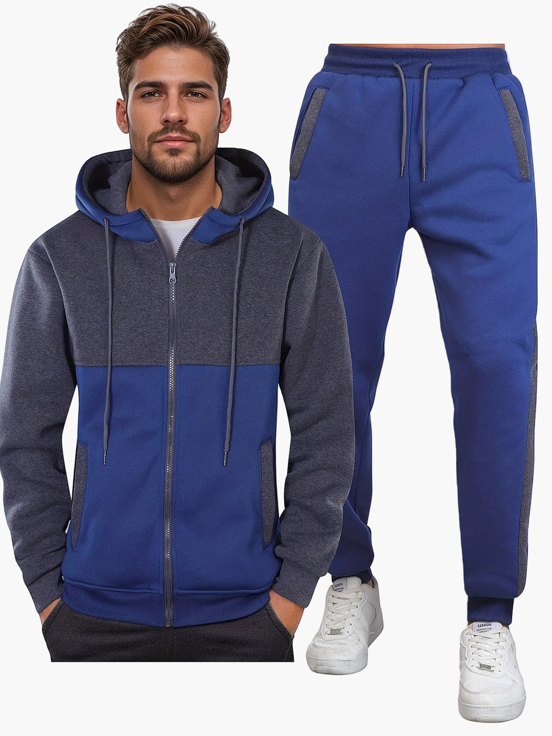 Men's Full Zip Hoodie Tracksuit 2 Piece Jogger Set