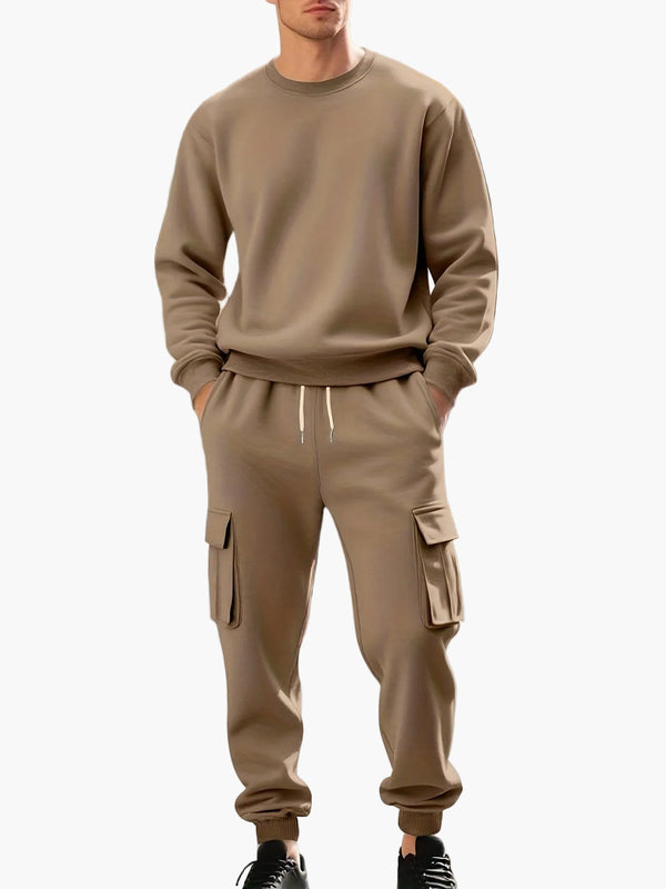 Men's Cargo Tracksuit 2 Piece Hoodie Jogger Set