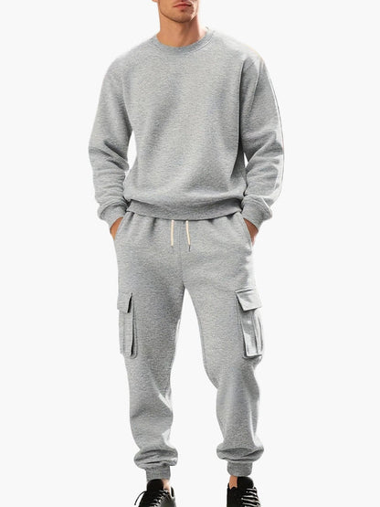Men's Cargo Tracksuit 2 Piece Hoodie Jogger Set