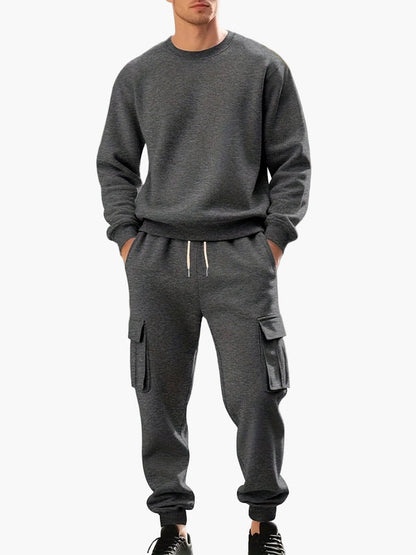 Men's Cargo Tracksuit 2 Piece Hoodie Jogger Set