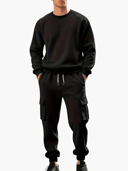 Men's Cargo Tracksuit 2 Piece Hoodie Jogger Set