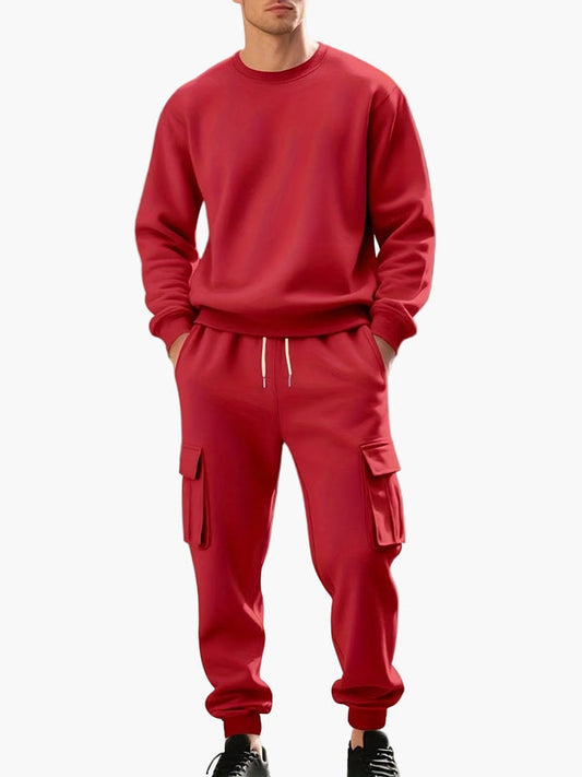 Men's Cargo Tracksuit 2 Piece Hoodie Jogger Set