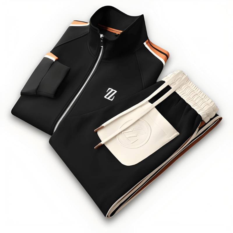 Men's Tracksuit Set 2 Piece Stripe Design Stand Collar