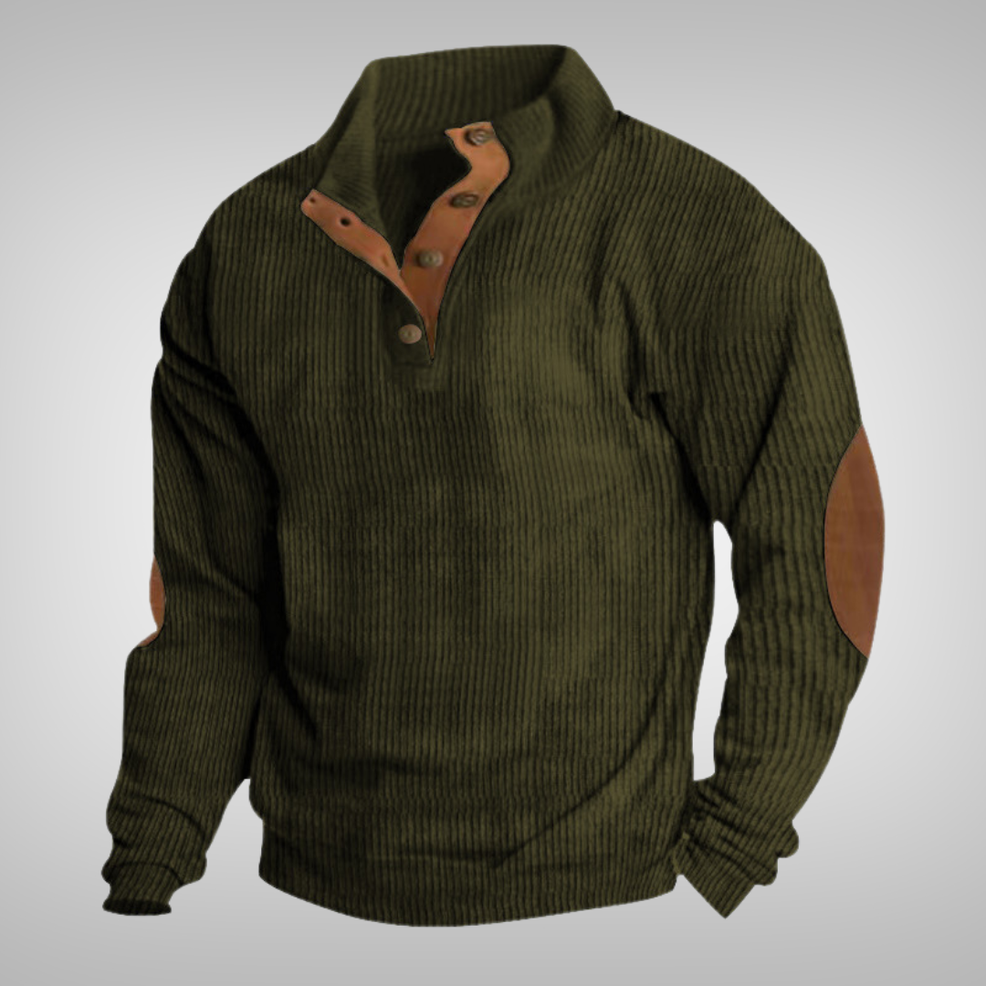 Men's Button Collar Sweater Warm Knit Pullover Cosy