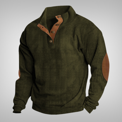 Men's Button Collar Sweater Warm Knit Pullover Cosy