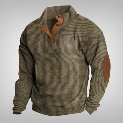 Men's Button Collar Sweater Warm Knit Pullover Cosy