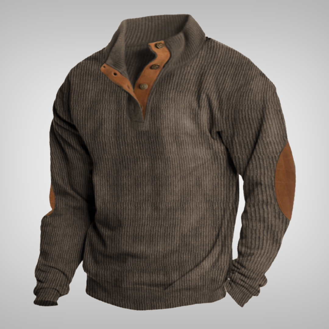 Men's Button Collar Sweater Warm Knit Pullover Cosy