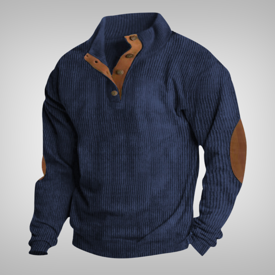 Men's Button Collar Sweater Warm Knit Pullover Cosy