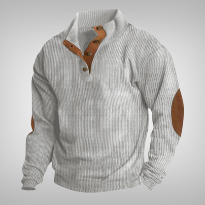 Men's Button Collar Sweater Warm Knit Pullover Cosy