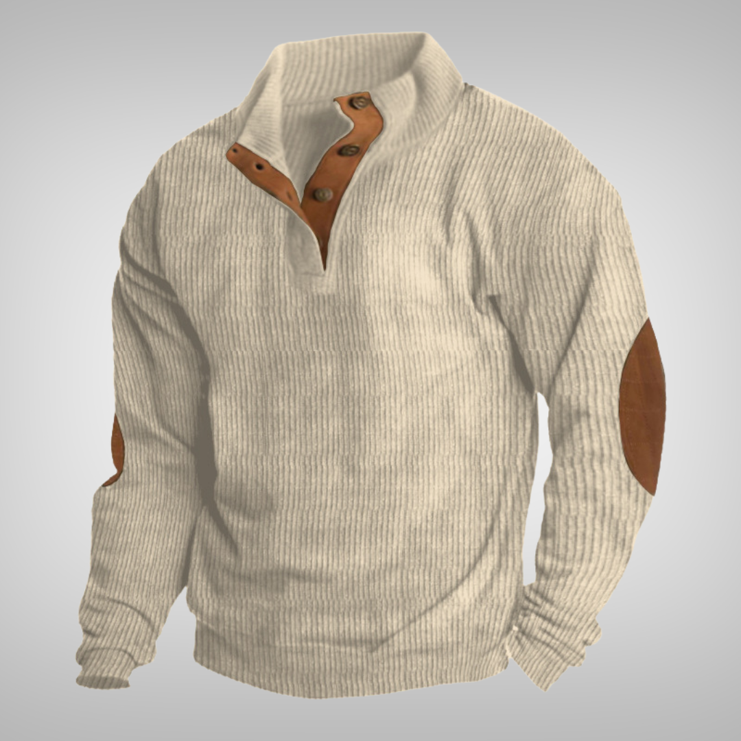 Men's Button Collar Sweater Warm Knit Pullover Cosy