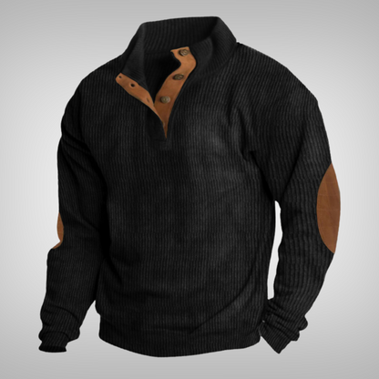Men's Button Collar Sweater Warm Knit Pullover Cosy