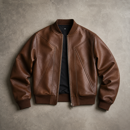 Women's Grained Faux Leather Bomber Jacket | Modern Cropped Flight Style 1