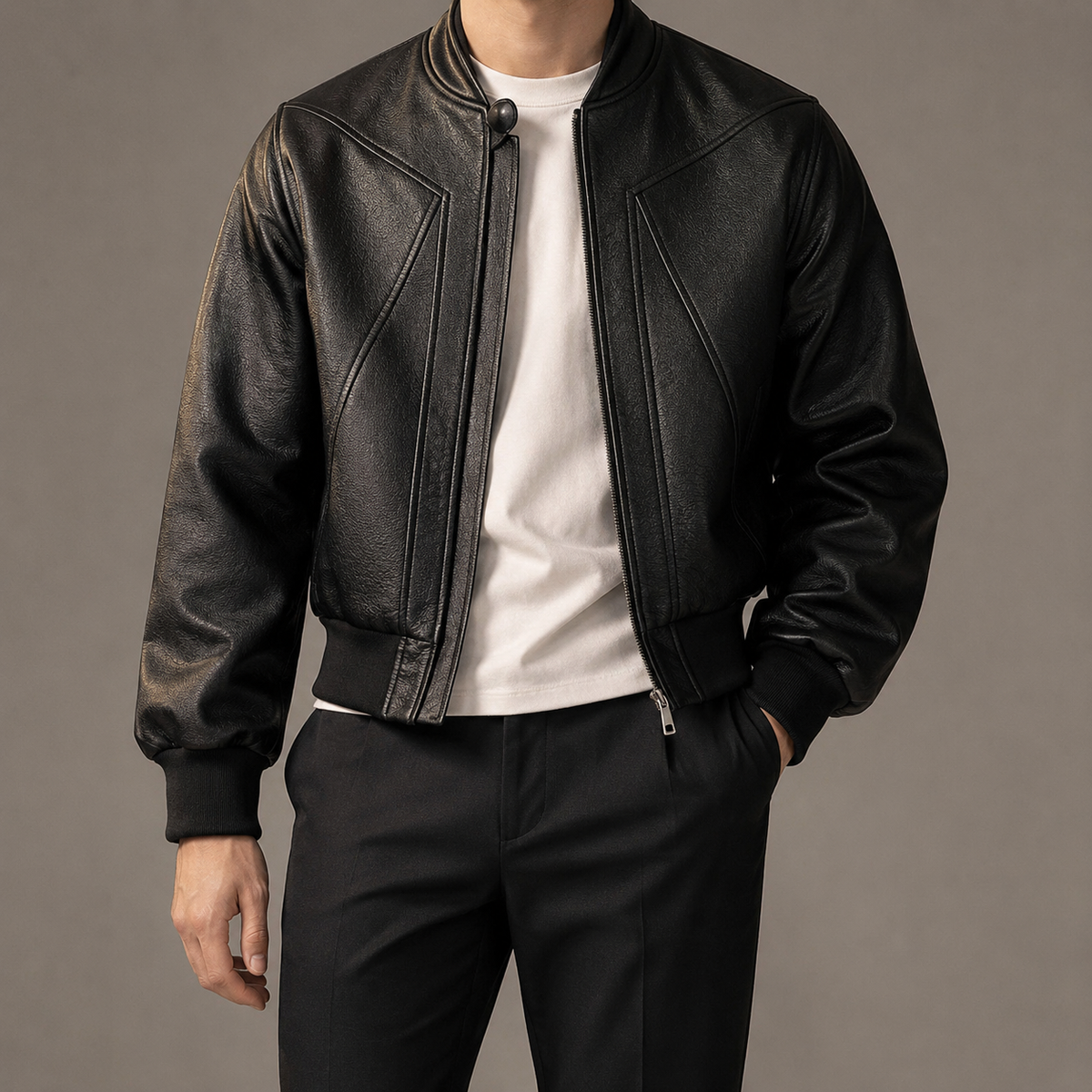 Women's Grained Faux Leather Bomber Jacket | Modern Cropped Flight Style 2