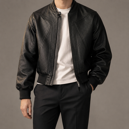 Women's Grained Faux Leather Bomber Jacket | Modern Cropped Flight Style 2