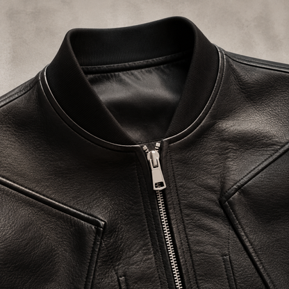 Women's Grained Faux Leather Bomber Jacket | Modern Cropped Flight Style 5