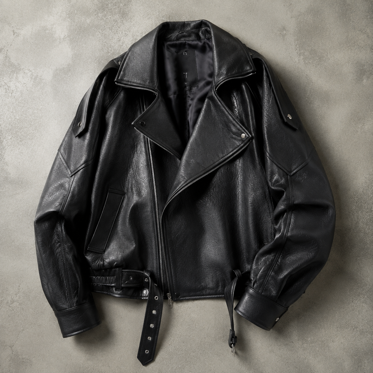 Women's Pebbled Faux Leather Biker Jacket | Relaxed Oversized Autumn Outerwear 0