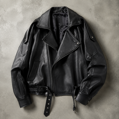 Women's Pebbled Faux Leather Biker Jacket | Relaxed Oversized Autumn Outerwear 0