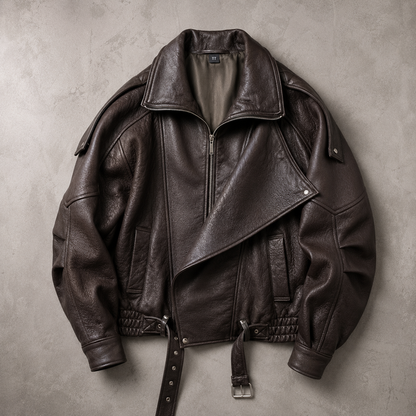 Women's Pebbled Faux Leather Biker Jacket | Relaxed Oversized Autumn Outerwear 1