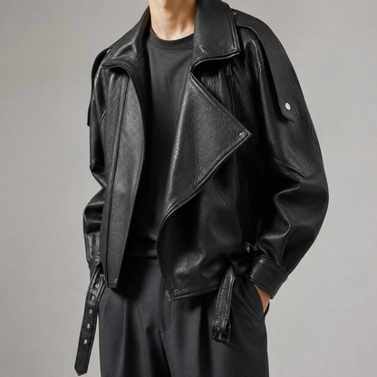 Women's Pebbled Faux Leather Biker Jacket | Relaxed Oversized Autumn Outerwear 2