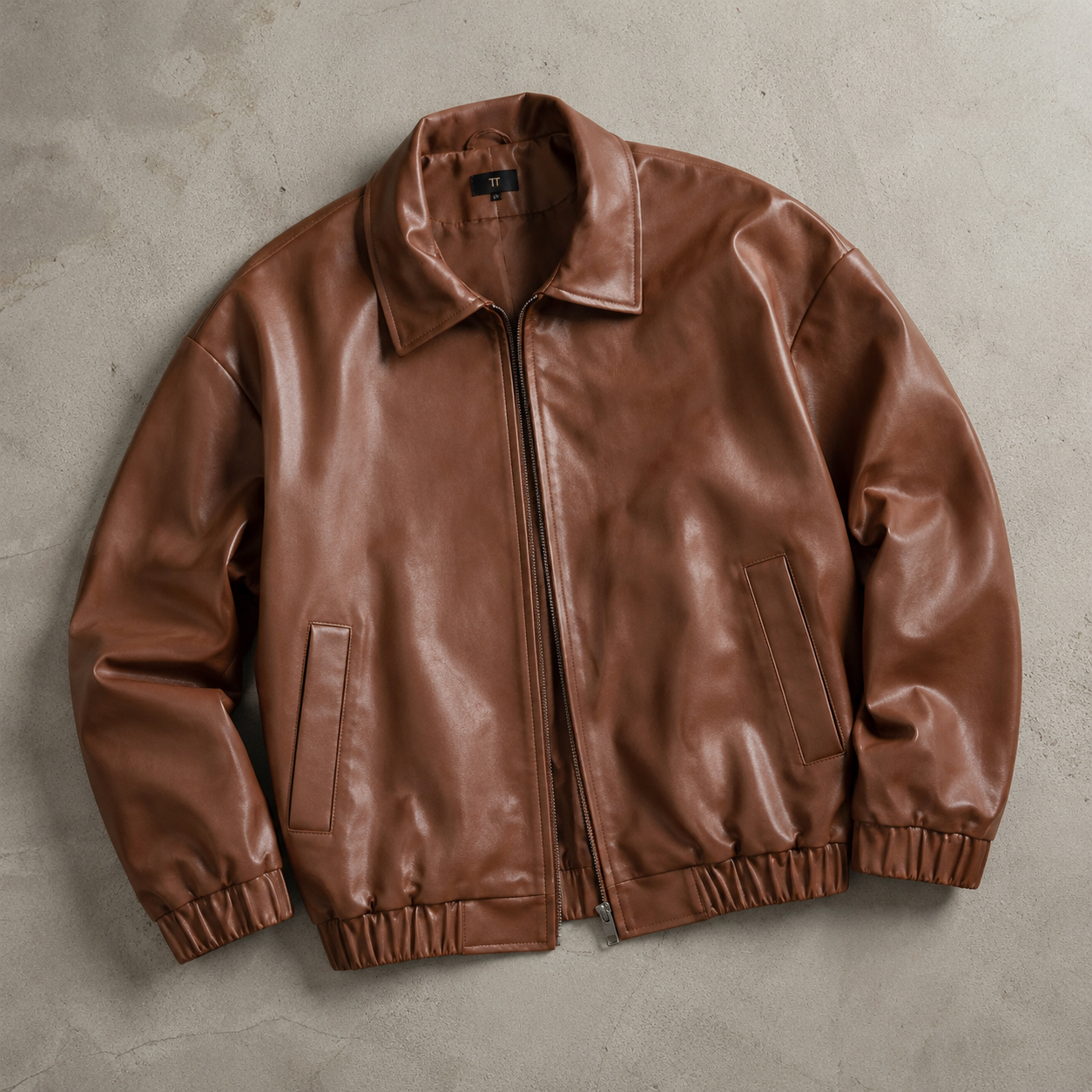 Women's Smooth Faux Leather Jacket | Relaxed Fit Zip-Up Outerwear | Casual Black Jacket 0