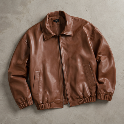 Women's Smooth Faux Leather Jacket | Relaxed Fit Zip-Up Outerwear | Casual Black Jacket 0