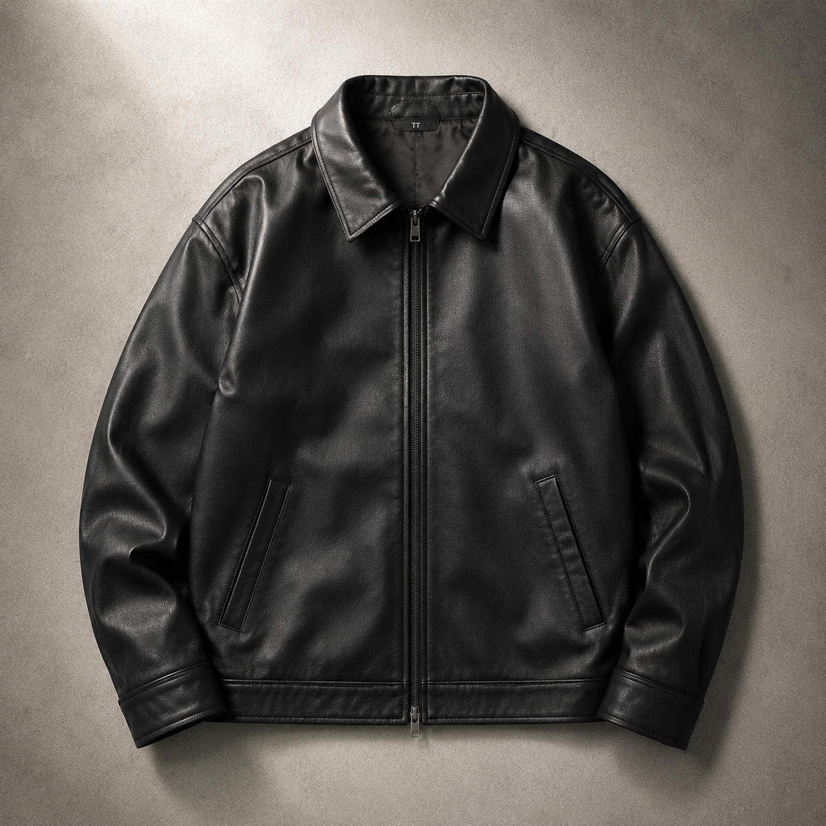 Women's Smooth Faux Leather Jacket | Relaxed Fit Zip-Up Outerwear | Casual Black Jacket 1