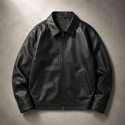 Women's Smooth Faux Leather Jacket | Relaxed Fit Zip-Up Outerwear | Casual Black Jacket 1