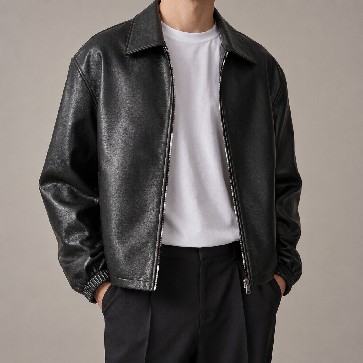 Women's Textured Faux Leather Jacket | Boxy Cropped Stylish Layering Coat 1