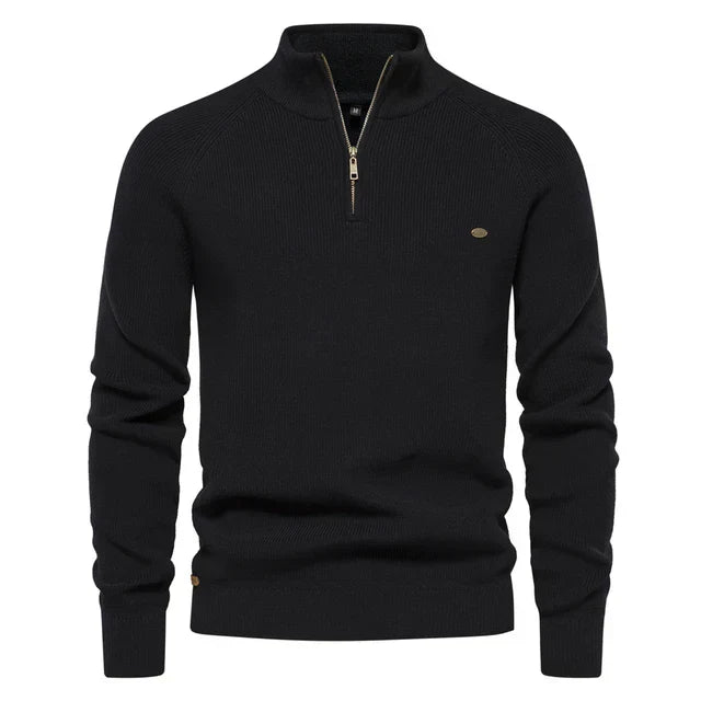 Men's Zip Neck Sweater Classic Knit Pullover Timeless