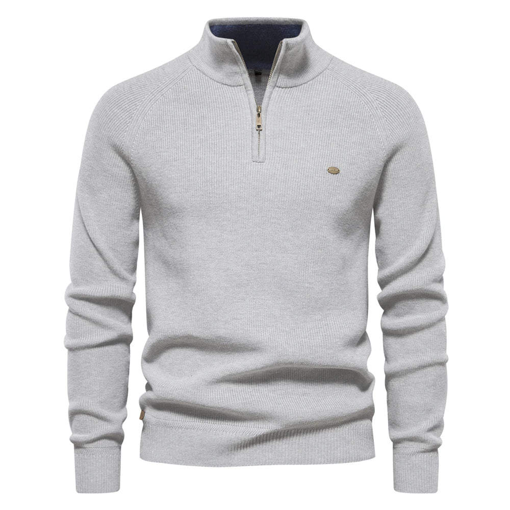 Men's Zip Neck Sweater Classic Knit Pullover Timeless