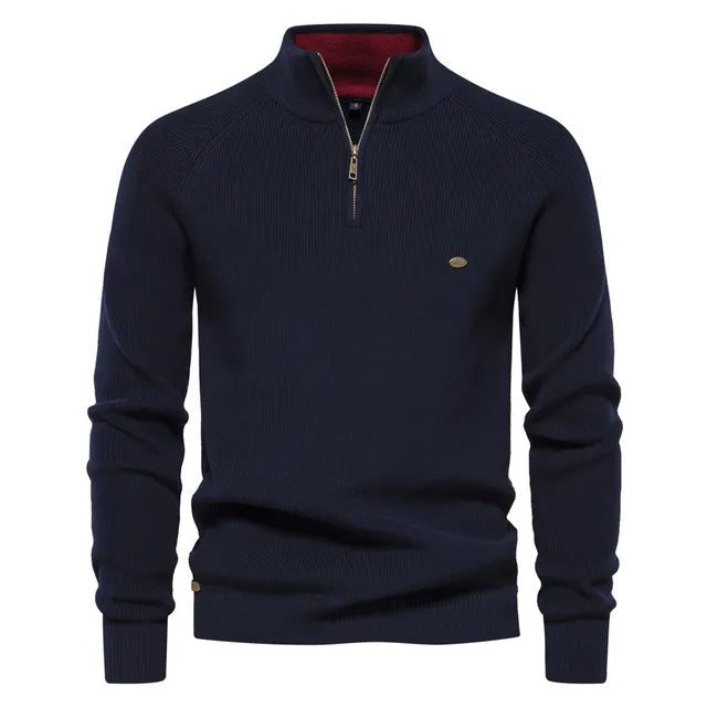 Men's Zip Neck Sweater Classic Knit Pullover Timeless