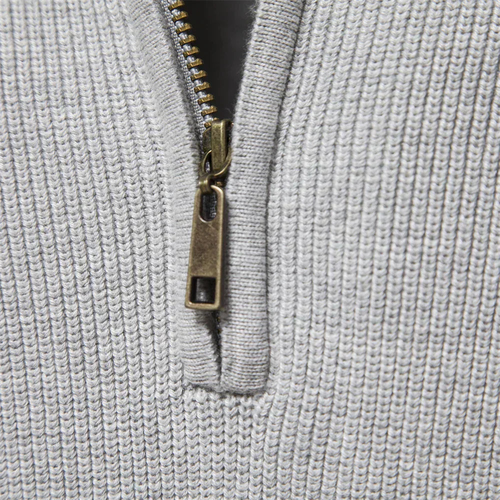 Men's Zip Neck Sweater Classic Knit Pullover Timeless