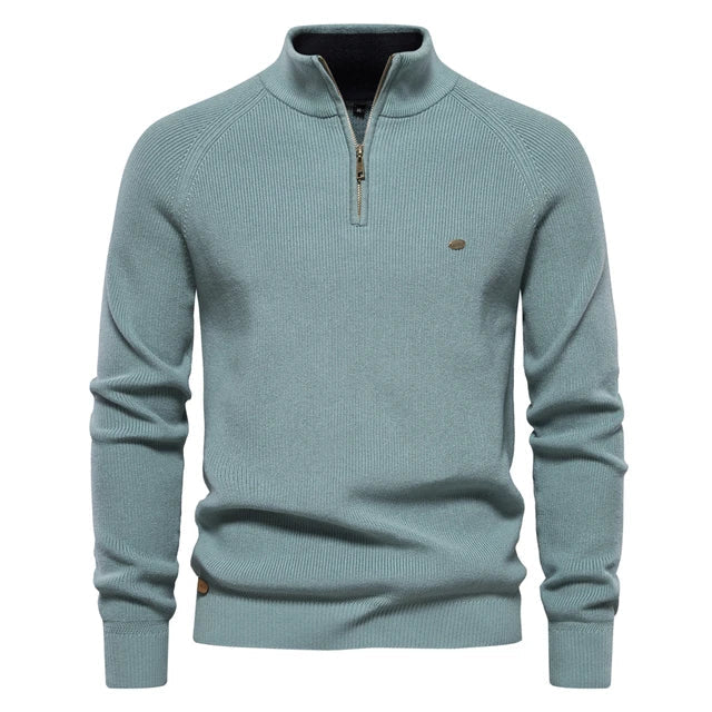 Men's Zip Neck Sweater Classic Knit Pullover Timeless