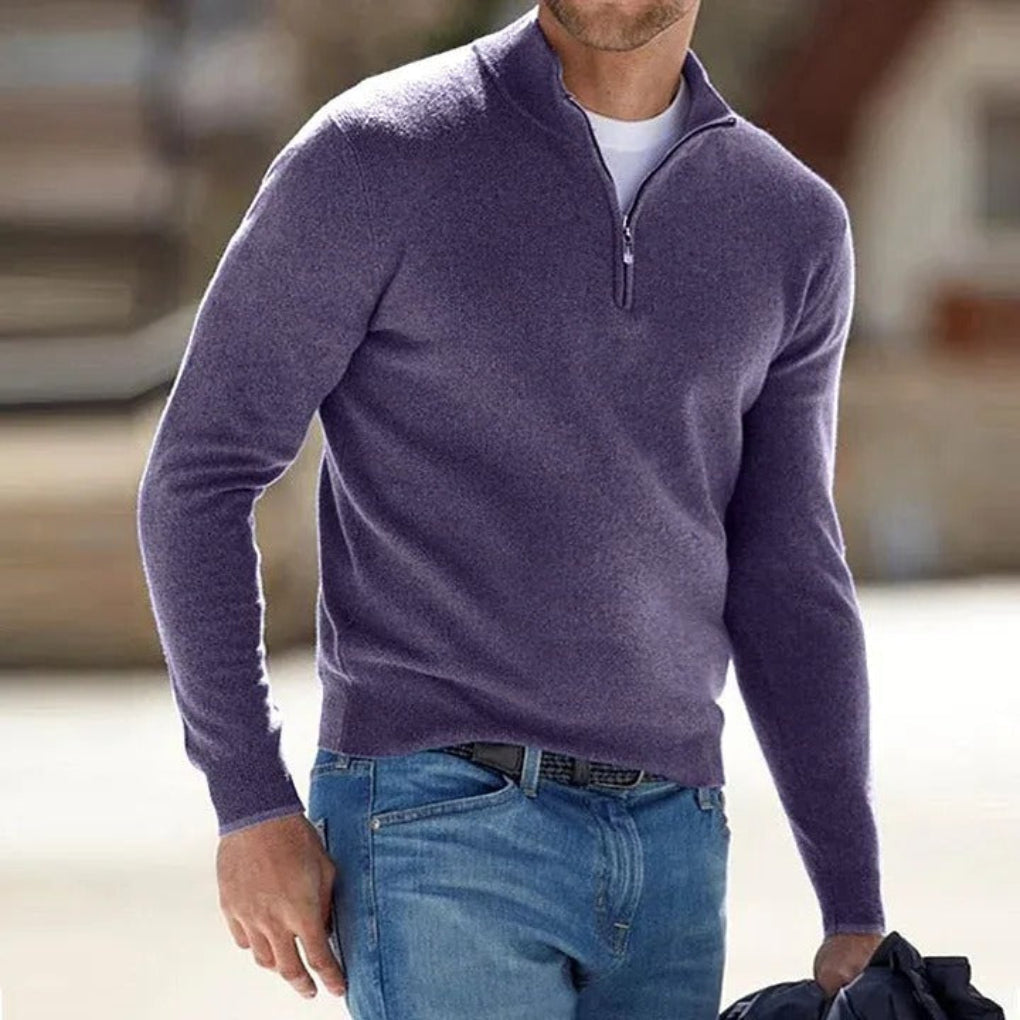 Men's Quarter Zip Sweater Refined Knit Pullover Elegant
