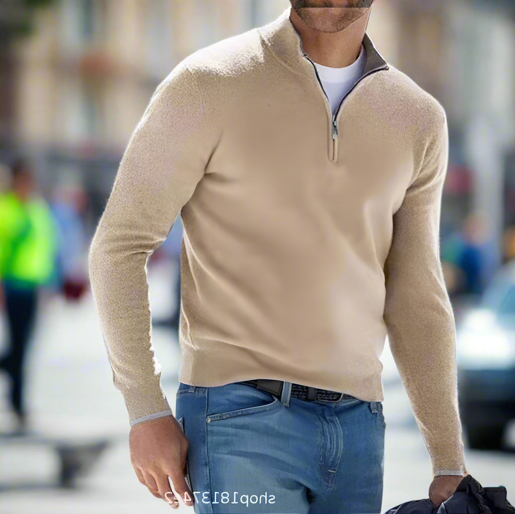 Men's Quarter Zip Sweater Refined Knit Pullover Elegant