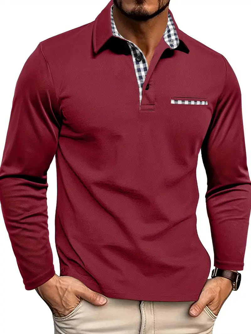 Men's Long Sleeve Polo Shirt Winter Smart Casual Cotton Top