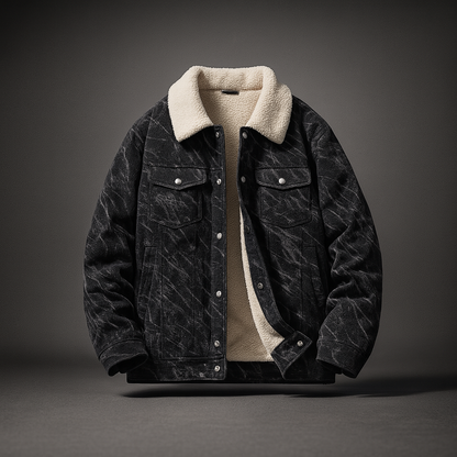 Men's Sherpa Corduroy Jacket Textured Casual Winter Coat Warm