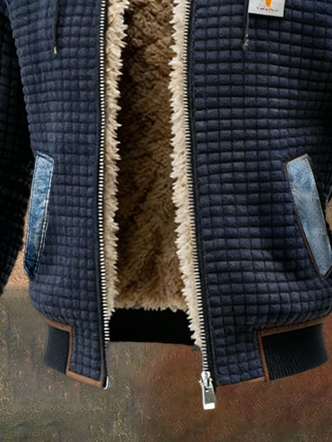 Men's Black Quilted Jacket Denim Detail Padded