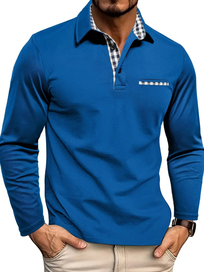 Men's Long Sleeve Polo Shirt Winter Smart Casual Cotton Top
