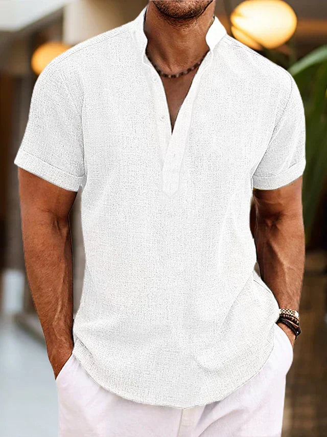 Men's Henley Shirt Short Sleeve Summer Casual Cotton Top