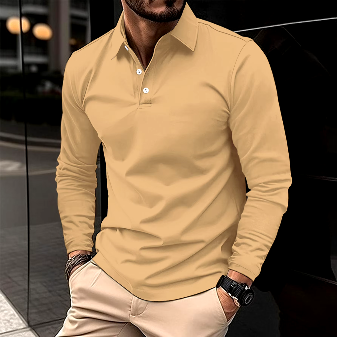 Men's Long Sleeve Polo Shirt Classic Fit Smart Casual Cotton
