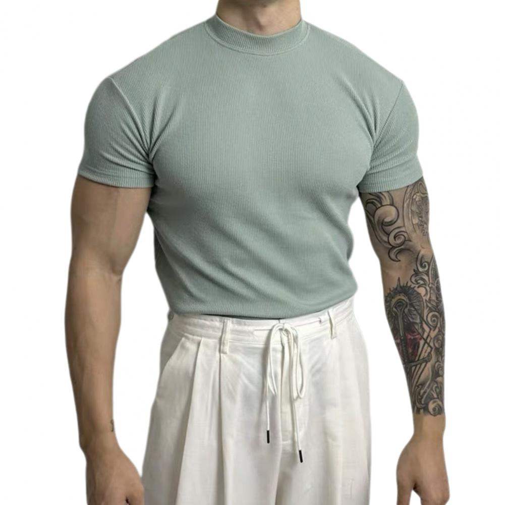 Men's Fitted Ribbed Knit Top Slim Muscle Fit