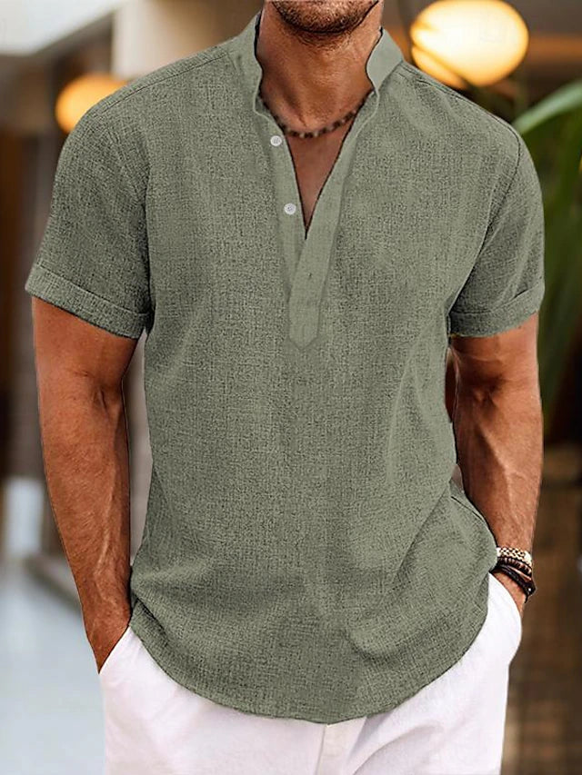 Men's Henley Shirt Short Sleeve Summer Casual Cotton Top