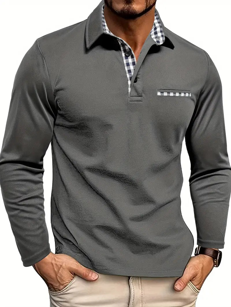 Men's Long Sleeve Polo Shirt Winter Smart Casual Cotton Top