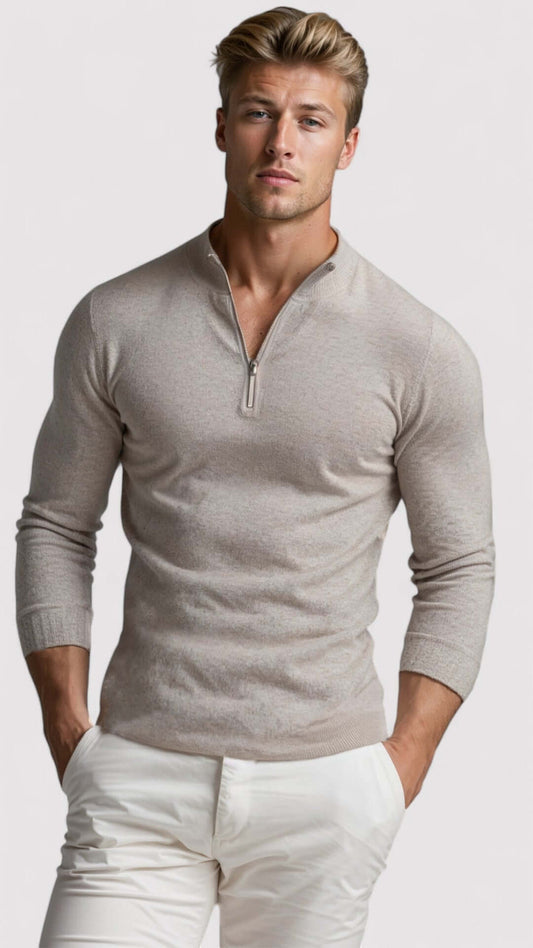 Men's Half-Zip Sweater Luxury Knit Warm Pullover