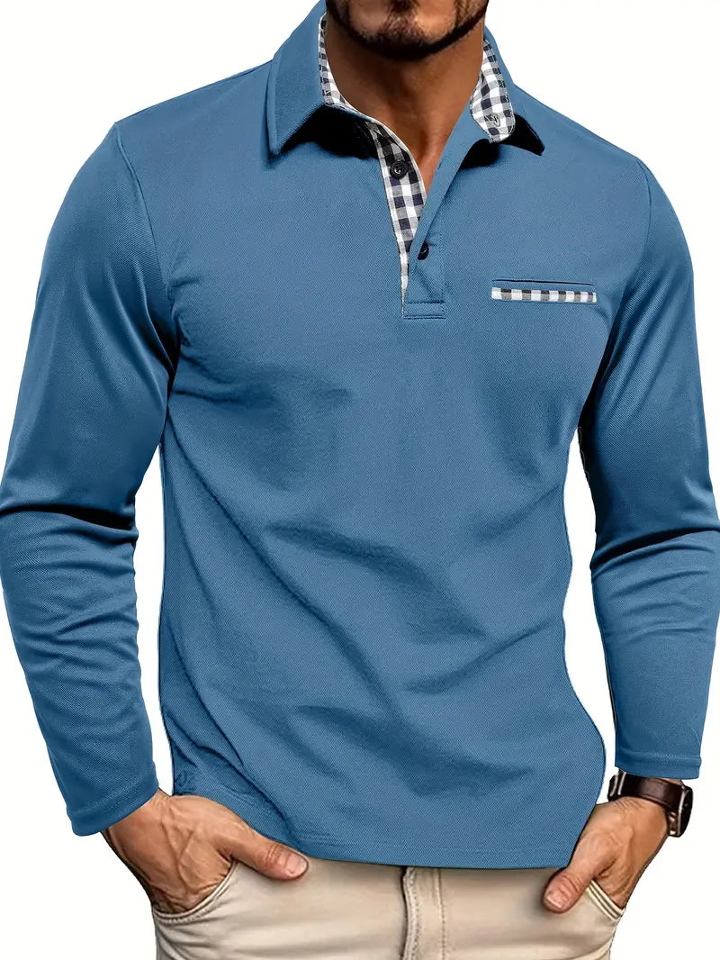 Men's Long Sleeve Polo Shirt Winter Smart Casual Cotton Top
