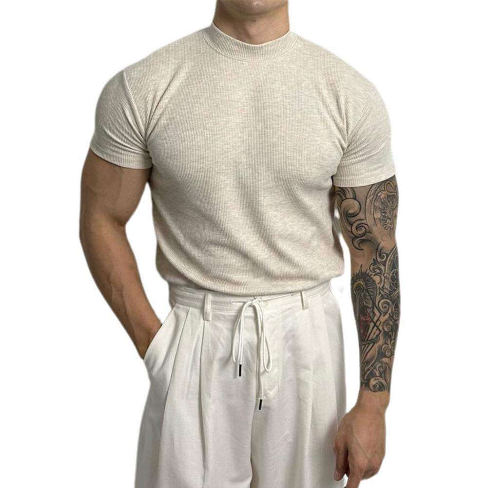 Men's Fitted Ribbed Knit Top Slim Muscle Fit