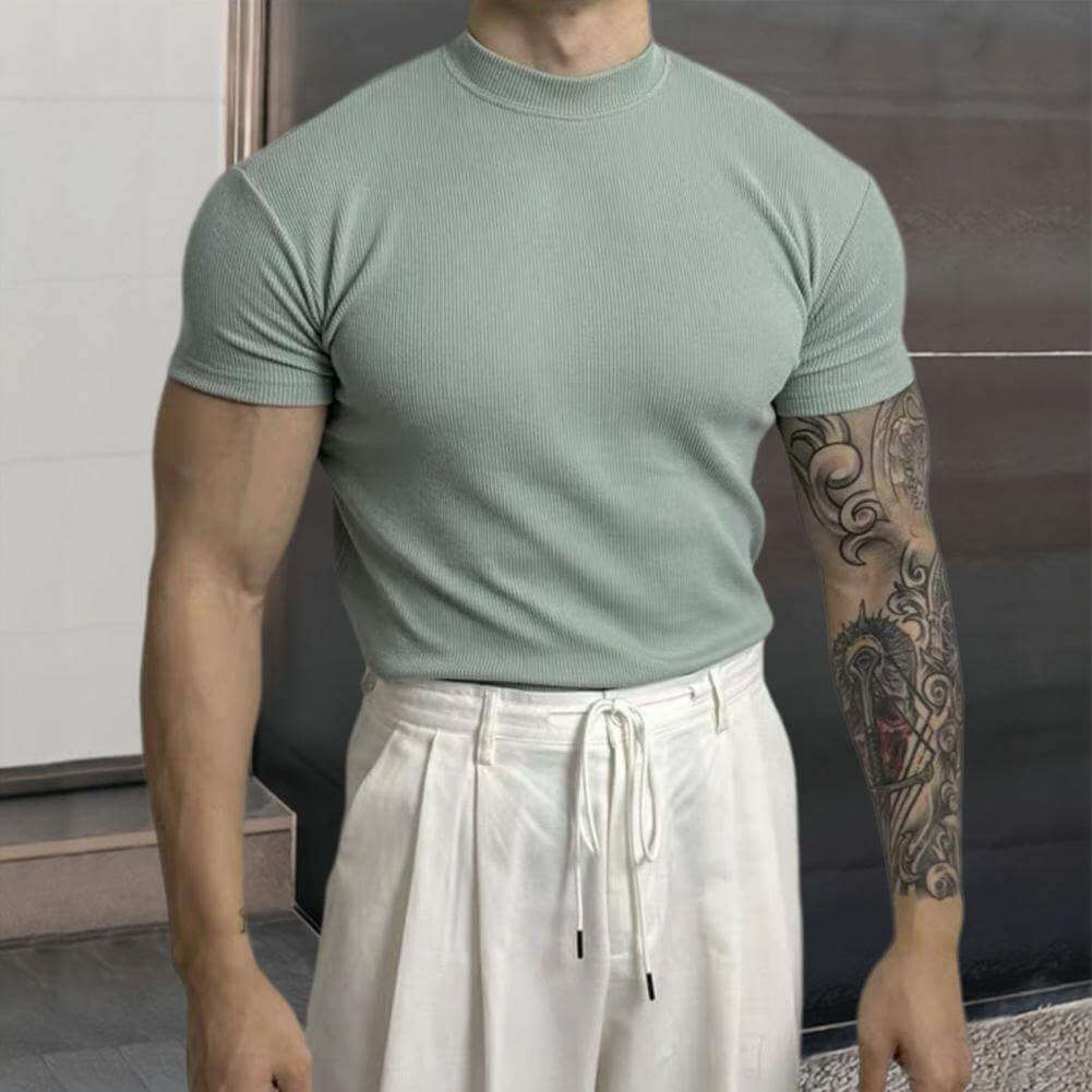 Men's Fitted Ribbed Knit Top Slim Muscle Fit