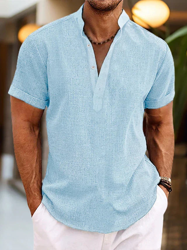 Men's Henley Shirt Short Sleeve Summer Casual Cotton Top